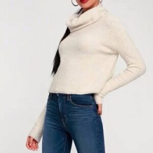 NWT Free People alpaca wool blend Cream oatmeal Heather Cowl Neck Sweater crop S